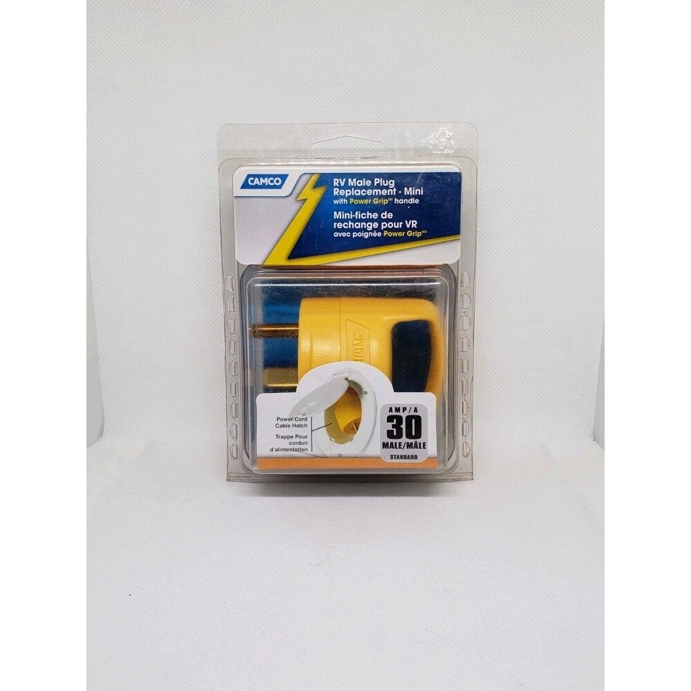 Camco 55283 30 AMP Mini Replacement Male To Male Standard Plug -PowerGrip Handle